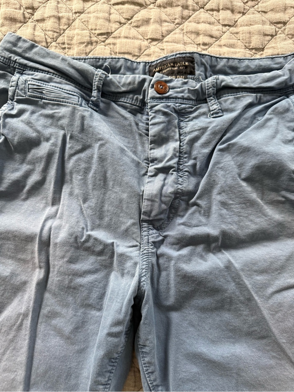 American Eagle Outfitters Men's Flat Front Shorts — Light Blue & Light Gray - Picture 3 of 11